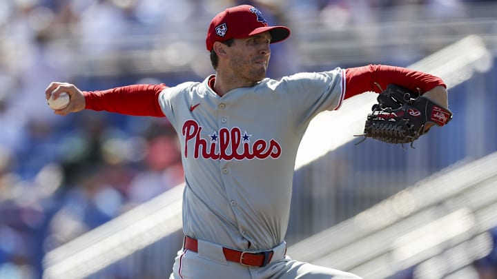 Mar 4, 2024; Dunedin, Florida, USA; Philadelphia Phillies pitcher Griff McGarry (71) throws a pitch against the Toronto Blue Jays in the fifth inning at TD Ballpark. Mar 4, 2024; Dunedin, Florida, USA; Philadelphia Phillies pitcher Griff McGarry (71) throws a pitch against the Toronto Blue Jays in the fifth inning at TD Ballpark.