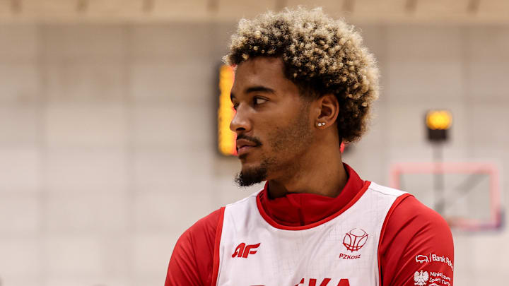 Jeremy Sochan of Poland seen during a training session...