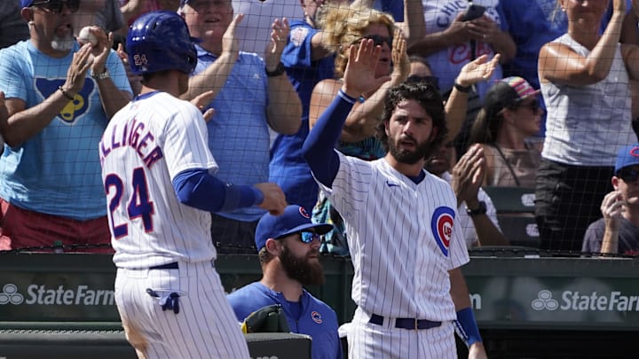 Sep 4, 2023; Chicago, Illinois, USA; Chicago Cubs center fielder Cody Bellinger (24) shortstop