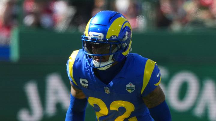 Sep 11, 2026; Melbourne, AUS;  Los Angeles Rams cornerback Trent McDuffie (22) against the San Francisco 49ers at Melbourne Cricket Ground.  Mandatory Credit: Kirby Lee-Imagn Images