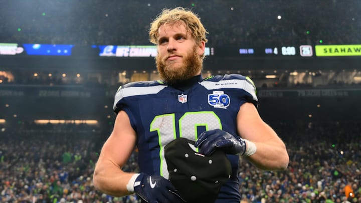 Seattle Seahawks wide receiver Cooper Kupp (10) leaves the field after defeating the Los Angeles Rams in the 2026 NFC Championship Game at Lumen Field. 