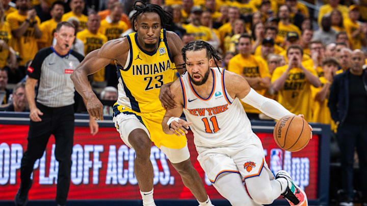 May 10, 2024; Indianapolis, Indiana, USA; New York Knicks guard Jalen Brunson (11) dribbles the ball May 10, 2024; Indianapolis, Indiana, USA; New York Knicks guard Jalen Brunson (11) dribbles the ball
