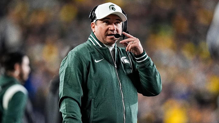 Michigan State head coach Jonathan Smith watches a play against Michigan during the first half at Michigan Stadium in Ann Arbor on Saturday, Oct. 26, 2024. Michigan State head coach Jonathan Smith watches a play against Michigan during the first half at Michigan Stadium in Ann Arbor on Saturday, Oct. 26, 2024.