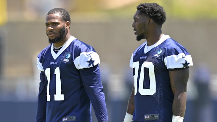 Dallas Cowboys linebacker Micah Parsons (11) and Dallas Cowboys defensive end DeMarcus Lawrence (90)