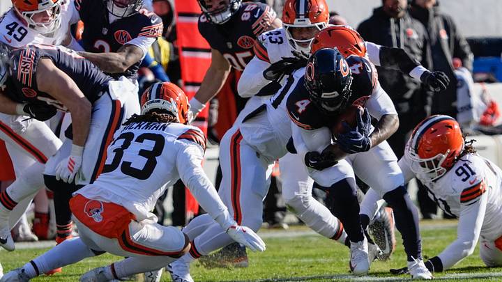 D'Andre Swift surges ahead against the Browns last season in an easy Bears victory. D'Andre Swift surges ahead against the Browns last season in an easy Bears victory.