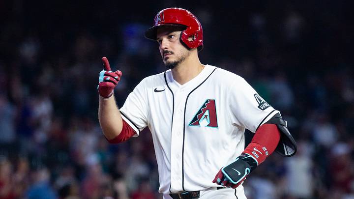 Aug 4, 2026; Phoenix, Arizona, USA; Arizona Diamondbacks third baseman Nolan Arenado celebrates after hitting a two run home run in the seventh inning against the San Diego Padres at Chase Field. Mandatory Credit: Mark J. Rebilas-Imagn Images Aug 4, 2026; Phoenix, Arizona, USA; Arizona Diamondbacks third baseman Nolan Arenado celebrates after hitting a two run home run in the seventh inning against the San Diego Padres at Chase Field. Mandatory Credit: Mark J. Rebilas-Imagn Images