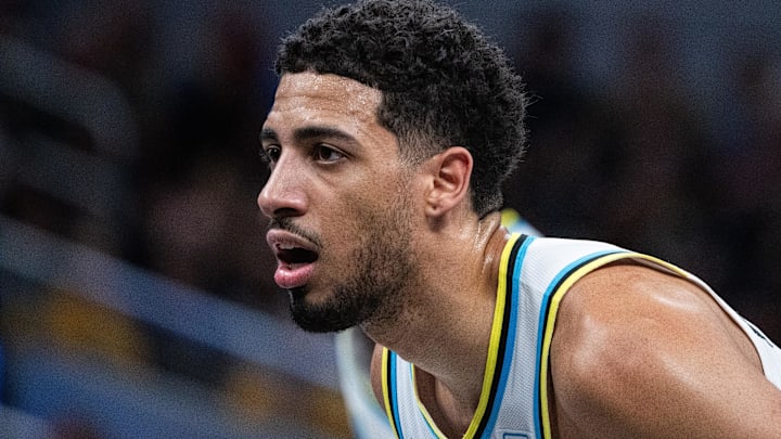 Indiana Pacers guard Tyrese Haliburton (0) during game four of the second round for the 2025 NBA Playoffs against the Cleveland Cavaliers at Gainbridge Fieldhouse.