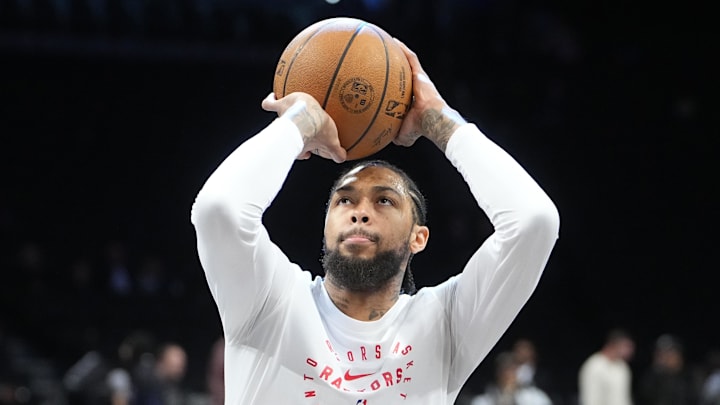 Apr 6, 2025; Brooklyn, New York, USA; Toronto Raptors wing Brandon Ingram (3) warms up prior to the game against the Brooklyn Nets at Barclays Center. Mandatory Credit: Gregory Fisher-Imagn Images Apr 6, 2025; Brooklyn, New York, USA; Toronto Raptors wing Brandon Ingram (3) warms up prior to the game against the Brooklyn Nets at Barclays Center. Mandatory Credit: Gregory Fisher-Imagn Images