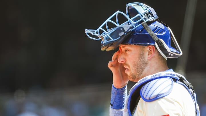 Seattle Mariners catcher Mitch Garver reacts after getting hit with a foul ball during a game against the Cleveland Guardians on June 15 at T-Mobile Park. Seattle Mariners catcher Mitch Garver reacts after getting hit with a foul ball during a game against the Cleveland Guardians on June 15 at T-Mobile Park.