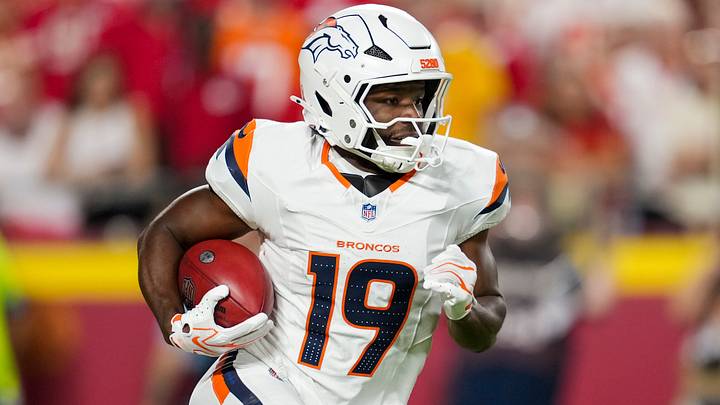 Denver Broncos wide receiver Marvin Mims Jr. (19) returns a punt during the first half against the Kansas City Chiefs at Arrowhead Stadium. Denver Broncos wide receiver Marvin Mims Jr. (19) returns a punt during the first half against the Kansas City Chiefs at Arrowhead Stadium.