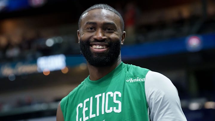 Oct 27, 2025; New Orleans, Louisiana, USA; Boston Celtics guard Jaylen Brown (7) smiles during the second half against the New Orleans Pelicans at Smoothie King Center. Mandatory Credit: Matthew Hinton-Imagn Images