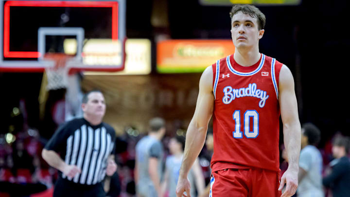 Bradley's Connor Hickman leaves the court