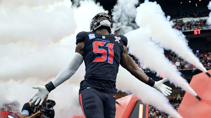Dec 25, 2024; Houston, Texas, USA;  Houston Texans defensive end Will Anderson Jr. (51) runs onto the field before the game against the Baltimore Ravens at NRG Stadium. Mandatory Credit: Troy Taormina-Imagn Images