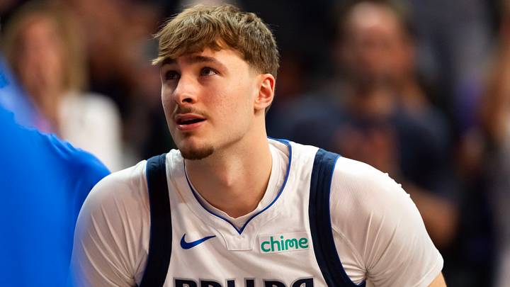 Apr 8, 2026; Phoenix, Arizona, USA; Dallas Mavericks forward Cooper Flagg (32) against the Phoenix Suns at Mortgage Matchup Center. Mandatory Credit: Mark J. Rebilas-Imagn Images