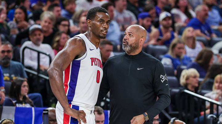 Mar 1, 2026; Orlando, Florida, USA; Detroit Pistons head coach J.B. Bickerstaff talks with center Jalen Duren (0) during the second half at Kia Center. Mandatory Credit: Mike Watters-Imagn Images Mar 1, 2026; Orlando, Florida, USA; Detroit Pistons head coach J.B. Bickerstaff talks with center Jalen Duren (0) during the second half at Kia Center. Mandatory Credit: Mike Watters-Imagn Images