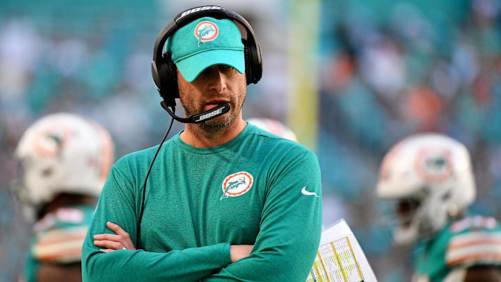 Miami Dolphins head coach Adam Gase reacts during the second half against the Jacksonville Jaguars at Hard Rock Stadium in 2018.