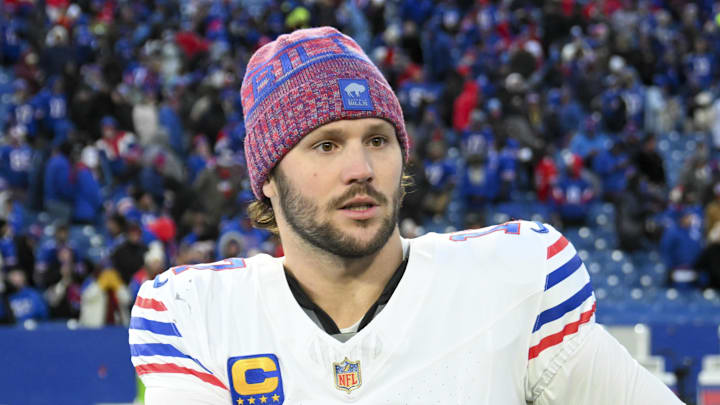 Buffalo Bills quarterback Josh Allen (17) after the game against the Tampa Bay Buccaneers at Highmark Stadium. 