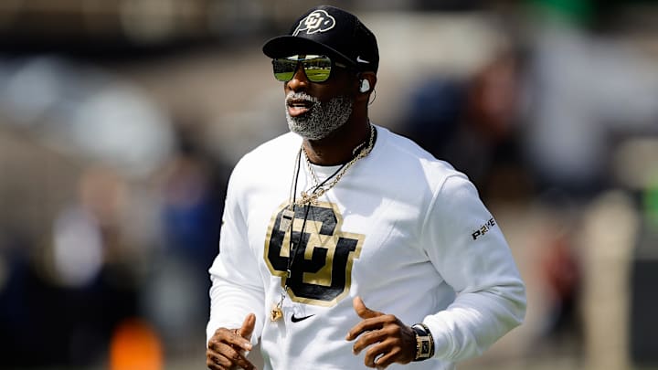 Apr 19, 2025; Boulder, CO, USA; Colorado Buffaloes head coach Deion Sanders before the spring game at Folsom Field. Mandatory Credit: Isaiah J. Downing-Imagn Images