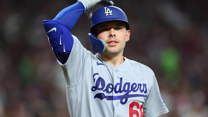 Jun 4, 2026; Phoenix, Arizona, USA; Los Angeles Dodgers catcher Dalton Rushing (68) walks to the dugout after striking out against the Arizona Diamondbacks in the seventh inning at Chase Field. Mandatory Credit: Anna Carrington-Imagn Images