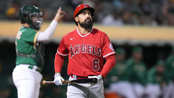 Oct 3, 2022; Oakland, California, USA; Los Angeles Angels third baseman Anthony Rendon (6) after