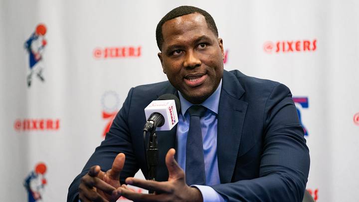 Feb 7, 2020; Philadelphia, Pennsylvania, USA; Philadelphia 76ers general manager Elton Brand speaks with the media before a game against the Memphis Grizzlies at Wells Fargo Center. Mandatory Credit: Bill Streicher-Imagn Images Feb 7, 2020; Philadelphia, Pennsylvania, USA; Philadelphia 76ers general manager Elton Brand speaks with the media before a game against the Memphis Grizzlies at Wells Fargo Center. Mandatory Credit: Bill Streicher-Imagn Images