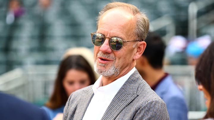 Jun 14, 2019; Minneapolis, MN, USA; Minnesota Twins owner Jim Pohlad looks on before a game between the Kansas City Royals and the Twins at Target Field. Mandatory Credit: David Berding-Imagn Images