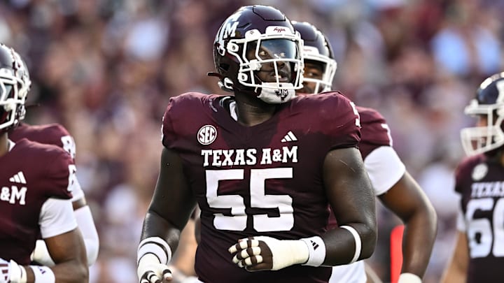 Texas A&M Aggies defensive lineman Dealyn Evans (55) takes the field during the first quarter against the Bowling Green Falcons at Kyle Field.