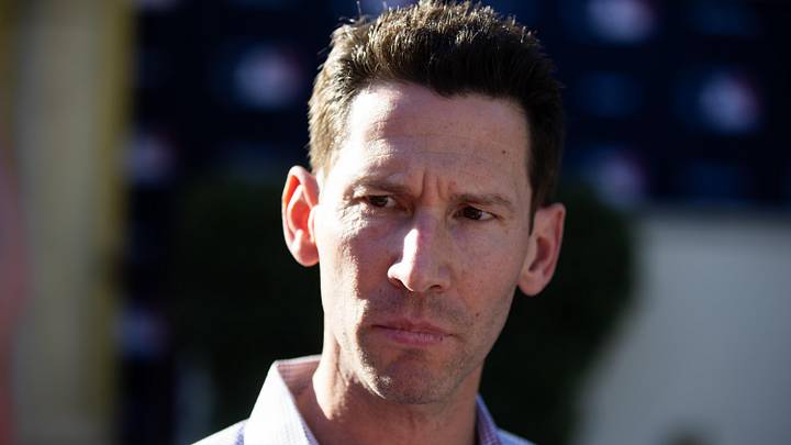 Nov 7, 2023; Scottsdale, AZ, USA; Boston Red Six chief baseball officer Craig Breslow speaks to the media during the MLB General Manager's Meetings at Omni Scottsdale Resort & Spa. Mandatory Credit: Mark J. Rebilas-Imagn Images