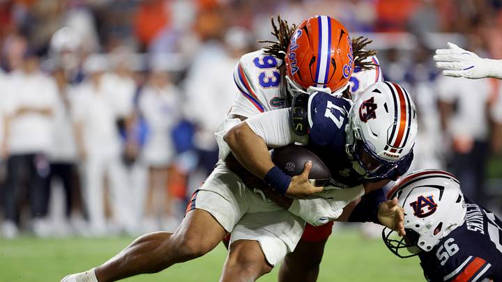 Auburn quarterback Byrum Brown has been sacked 14 times this season, which is the most in the country. Auburn quarterback Byrum Brown has been sacked 14 times this season, which is the most in the country.