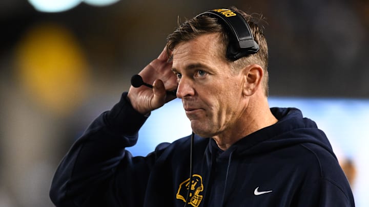 Oct 17, 2025; Berkeley, California, USA; California Golden Bears head coach Justin Wilcox looks on against the North Carolina Tar Heels in the second quarter at California Memorial Stadium. Mandatory Credit: Eakin Howard-Imagn Images Oct 17, 2025; Berkeley, California, USA; California Golden Bears head coach Justin Wilcox looks on against the North Carolina Tar Heels in the second quarter at California Memorial Stadium. Mandatory Credit: Eakin Howard-Imagn Images