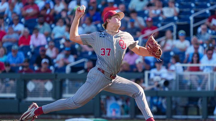 Jun 17, 2026; Omaha, NE, USA; Oklahoma Sooners starting pitcher Nick Wesloski (37) pitches against the Georgia Bulldogs during the first inning at Charles Schwab Field. Mandatory Credit: Dylan Widger-Imagn Images Jun 17, 2026; Omaha, NE, USA; Oklahoma Sooners starting pitcher Nick Wesloski (37) pitches against the Georgia Bulldogs during the first inning at Charles Schwab Field. Mandatory Credit: Dylan Widger-Imagn Images
