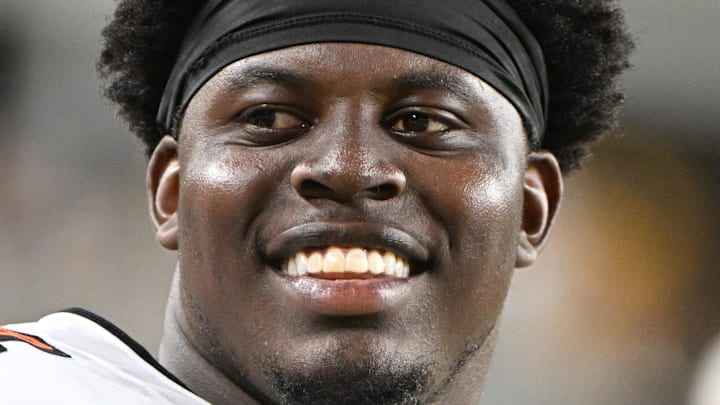 Aug 16, 2025; Pittsburgh, Pennsylvania, USA; Tampa Bay Buccaneers defensive tackle Calijah Kancey (94) watches the action against the  Pittsburgh Steelers during the second half at Acrisure Stadium. Mandatory Credit: Barry Reeger-Imagn Images