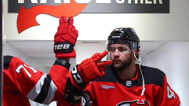 New Jersey Devils left wing Paul Cotter (47): Ed Mulholland-Imagn Images