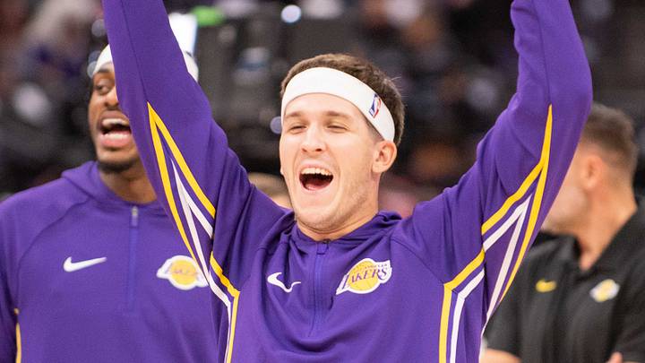 Oct 26, 2025; Sacramento, California, USA; Los Angeles Lakers guard Austin Reaves (15) celebrates after making a shot during warmups before the game against the Sacramento Kings at Golden 1 Center. Mandatory Credit: Ed Szczepanski-Imagn Images Oct 26, 2025; Sacramento, California, USA; Los Angeles Lakers guard Austin Reaves (15) celebrates after making a shot during warmups before the game against the Sacramento Kings at Golden 1 Center. Mandatory Credit: Ed Szczepanski-Imagn Images