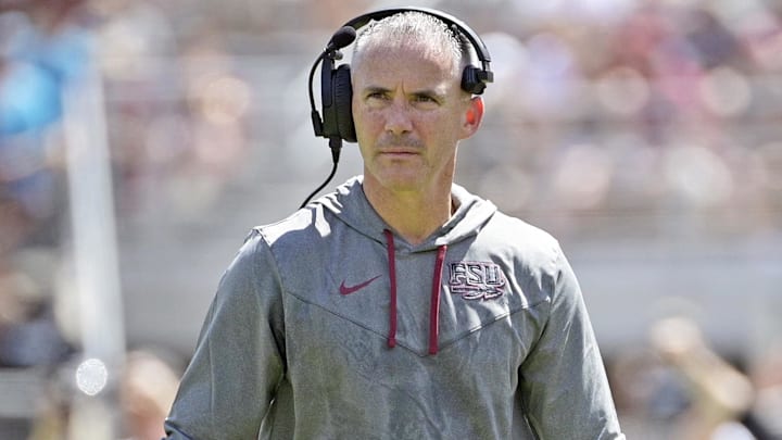 Sep 14, 2024; Tallahassee, Florida, USA; Florida State Seminoles head coach Mike Norvell looks on during the first half against the Memphis Tigers at Doak S. Campbell Stadium. Mandatory Credit: Melina Myers-Imagn Images Sep 14, 2024; Tallahassee, Florida, USA; Florida State Seminoles head coach Mike Norvell looks on during the first half against the Memphis Tigers at Doak S. Campbell Stadium. Mandatory Credit: Melina Myers-Imagn Images