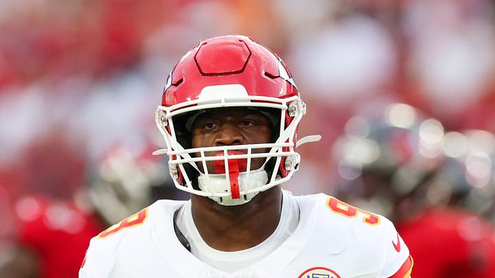 Aug 22, 2026; Tampa, Florida, USA; Kansas City Chiefs running back Kenneth Walker III (9) looks on during a preseason game against the Tampa Bay Buccaneers in the first quarter at Raymond James Stadium. Mandatory Credit: Nathan Ray Seebeck-Imagn Images