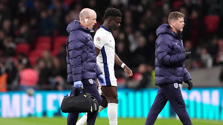 England's Bukayo Saka (middle) was substituted off the pitch with an injury. England's Bukayo Saka (middle) was substituted off the pitch with an injury.
