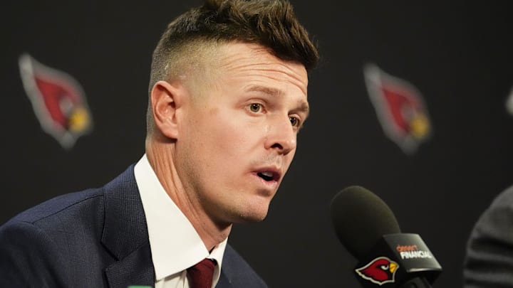 Arizona Cardinals new head coach Mike LaFleur at a news conference on Feb. 3, 2026, at Arizona Cardinals training center in Tempe.