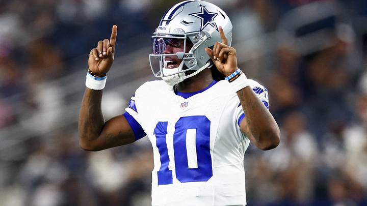 Dallas Cowboys quarterback Joe Milton III reacts during the first half against the Atlanta Falcons. Dallas Cowboys quarterback Joe Milton III reacts during the first half against the Atlanta Falcons.