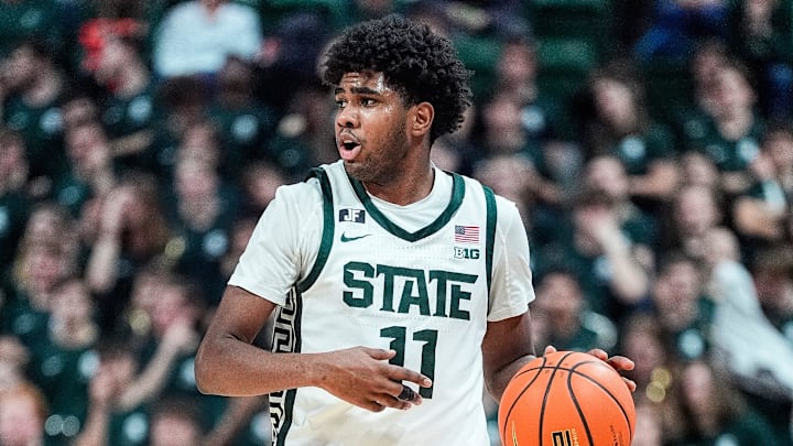 Michigan State guard Jase Richardson (11) looks to pass against Minnesota during the second half at Breslin Center in East Lansing on Tuesday, Jan. 28, 2025. Michigan State guard Jase Richardson (11) looks to pass against Minnesota during the second half at Breslin Center in East Lansing on Tuesday, Jan. 28, 2025.