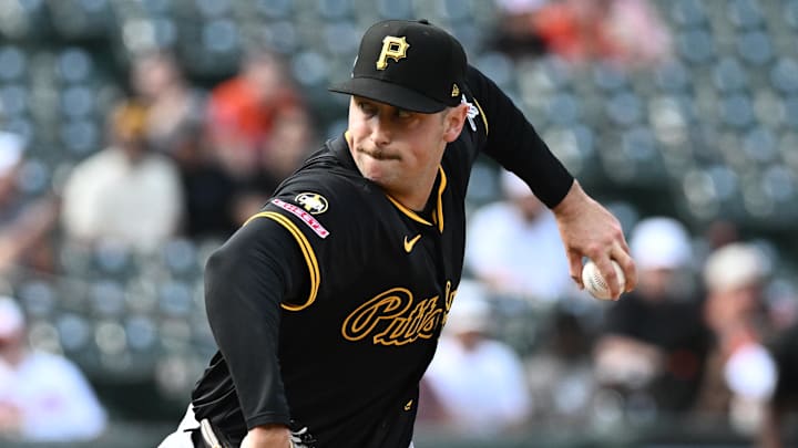 Sep 11, 2025; Baltimore, Maryland, USA;  Pittsburgh Pirates pitcher Evan Sisk (51) delivers a pitch during the eighth inning against the Baltimore Orioles at Oriole Park at Camden Yards. Mandatory Credit: James A. Pittman-Imagn Images