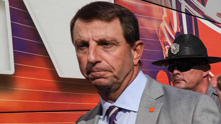 Sep 20, 2025; Clemson, South Carolina, USA; Clemson Tigers head coach Dabo Swinney greets fans during Tiger Walk outside Memorial Stadium before the game against the Syracuse Orange. Mandatory Credit: Ken Ruinard/GREENVILLE NEWS-USA TODAY Network via Imagn Images