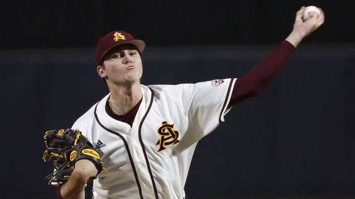 ASU pitcher Erik Tolman throws against UNLV during the third inning in Phoenix April 23, 2019.

Unlv Vs Asu Baseball
