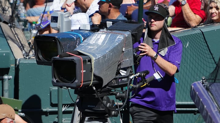 Sep 17, 2023; Denver, Colorado, USA; General view of field level Coors Field broadcast cameras