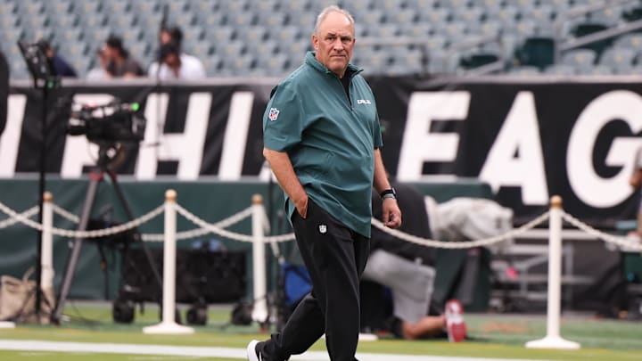 Philadelphia Eagles defensive coordinator Vic Fangio before a game against the Atlanta Falcons at Lincoln Financial Field. Philadelphia Eagles defensive coordinator Vic Fangio before a game against the Atlanta Falcons at Lincoln Financial Field.