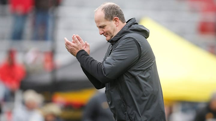 Iowa defensive coordinator Phil Parker gets his defense warmed up prior to kickoff against Nebraska during their Big 10 final season game on Friday, Nov. 29, 2019, at Memorial Stadium in Lincoln, Neb.
20191129 Iowafbvsnebraska Iowa defensive coordinator Phil Parker gets his defense warmed up prior to kickoff against Nebraska during their Big 10 final season game on Friday, Nov. 29, 2019, at Memorial Stadium in Lincoln, Neb.
20191129 Iowafbvsnebraska