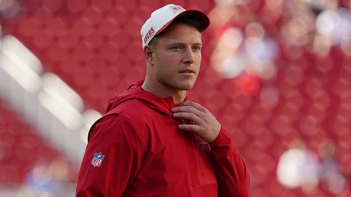 San Francisco 49ers running back Christian McCaffrey (23) watches warmups before a preseason game against the Tennessee Titans at Levi's Stadium. Mandatory Credit: David Gonzales-Imagn Images San Francisco 49ers running back Christian McCaffrey (23) watches warmups before a preseason game against the Tennessee Titans at Levi's Stadium. Mandatory Credit: David Gonzales-Imagn Images