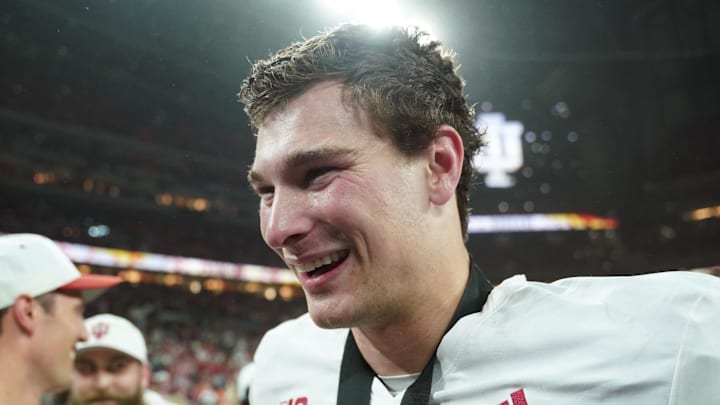 Indiana quarterback Fernando Mendoza celebrates after defeating Ohio State on Dec. 6, 2025, in the Big Ten championship game at Lucas Oil Stadium in Indianapolis. Indiana quarterback Fernando Mendoza celebrates after defeating Ohio State on Dec. 6, 2025, in the Big Ten championship game at Lucas Oil Stadium in Indianapolis.