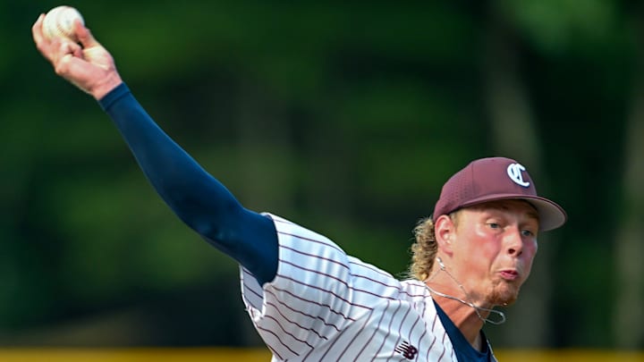 COTUIT 07/09/24 Cotuit starter James Ellwanger delivers against Brewster. Cape League baseball
Ron Schloerb/Cape Cod Times