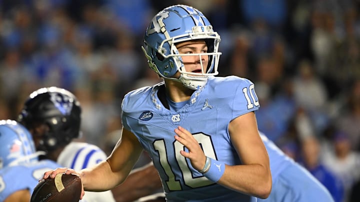 Nov 11, 2023; Chapel Hill, North Carolina, USA; North Carolina Tar Heels quarterback Drake Maye (10)